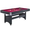 6-ft Pool Table with Table Tennis Top - Black with Red Felt